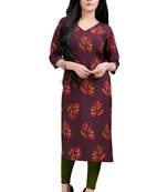 Women's Maroon colour Printed Straight Cut Crepe Kurti