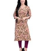 Women's Beige colour Printed Straight Cut Crepe Kurti