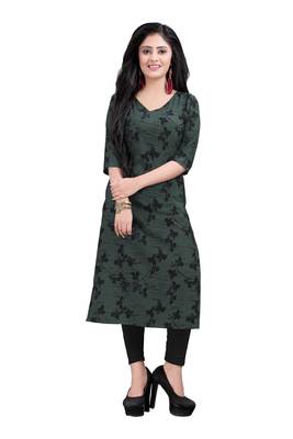Women's Multicolour Printed Straight Cut Crepe Kurti 1