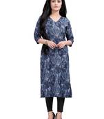 Women's Navy blue colour Printed Straight Cut Crepe Kurti