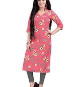 Women's Pink colour Printed Straight Cut Crepe Kurti