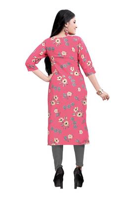 Women's Pink colour Printed Straight Cut Crepe Kurti 2