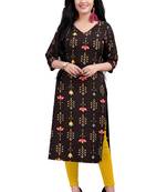 Women's Brown colour Printed Straight Cut Crepe Kurti
