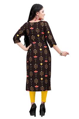 Women's Brown colour Printed Straight Cut Crepe Kurti 2