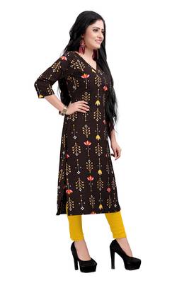 Women's Brown colour Printed Straight Cut Crepe Kurti 3