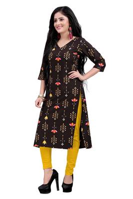 Women's Brown colour Printed Straight Cut Crepe Kurti 4