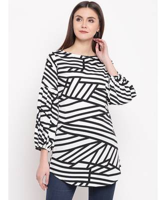 womens crepe black and white abstract print tunic with Bishop sleeve 1