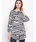 womens crepe black and white abstract print tunic with Bishop sleeve
