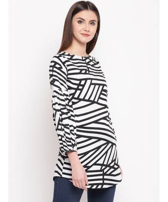womens crepe black and white abstract print tunic with Bishop sleeve 3