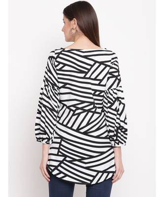 womens crepe black and white abstract print tunic with Bishop sleeve 4