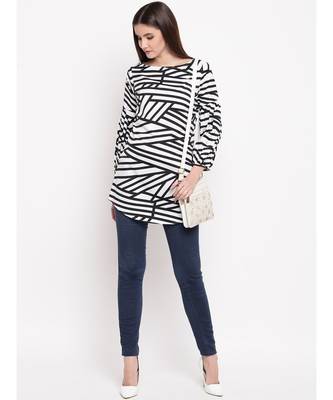 womens crepe black and white abstract print tunic with Bishop sleeve 5