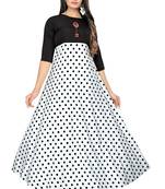 Women's Crepe White Color Printed 3/4 Sleeve Maxi Gown