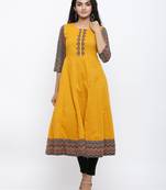 Women'S Cotton Geometric Print Anarkali Kurta (Mustard)