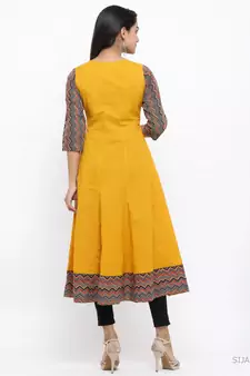 Women'S Cotton Geometric Print Anarkali Kurta (Mustard)