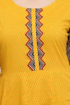 Women'S Cotton Geometric Print Anarkali Kurta (Mustard)