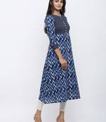 Women'S Cotton Chevron Print Kaantha Work A-Line Kurta (Blue)