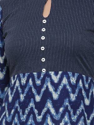 Women'S Cotton Chevron Print Kaantha Work A-Line Kurta (Blue) 2