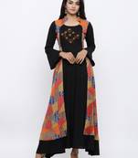Women'S Rayon Geometric Print  Embroidered  Anarkali Kurta (Black)