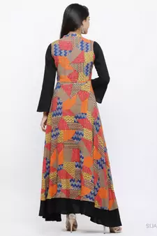 Women'S Rayon Geometric Print Embroidered Anarkali Kurta (Black)