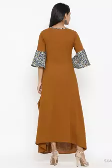 Women'S Cotton Blend Embroidery Kurta (Brown)