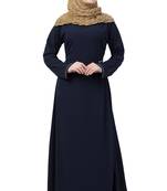 Navy Blue Abaya Side Show Button With Fabric Belt