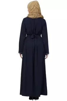 Navy Blue Abaya Side Show Button With Fabric Belt