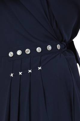 Navy Blue Abaya Side Show Button With Fabric Belt 3