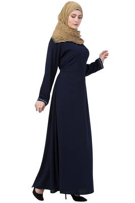 Navy Blue Abaya Side Show Button With Fabric Belt 4