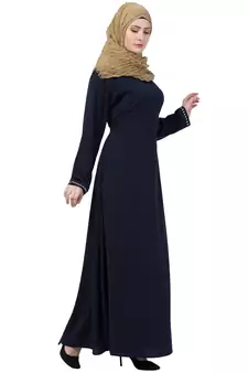 Navy Blue Abaya Side Show Button With Fabric Belt