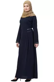 Navy Blue Abaya Side Show Button With Fabric Belt