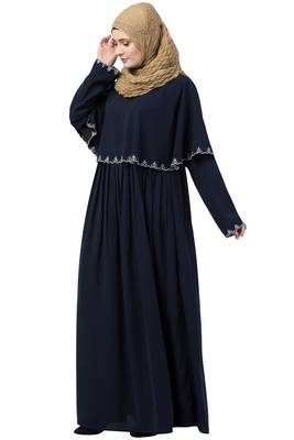 Navy Blue Embroridery Abaya 5