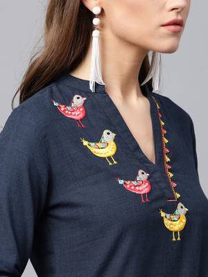 Navy-blue woven cotton kurtas-and-kurtis 5