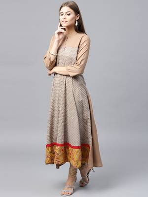 Beige woven rayon kurtas-and-kurtis 3