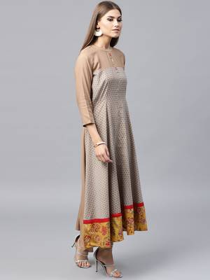 Beige woven rayon kurtas-and-kurtis 4