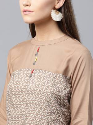 Beige woven rayon kurtas-and-kurtis 5