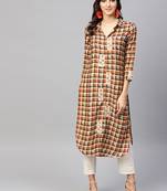 Brown woven rayon kurtas-and-kurtis