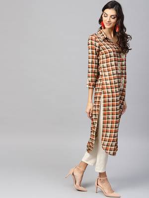 Brown woven rayon kurtas-and-kurtis 4