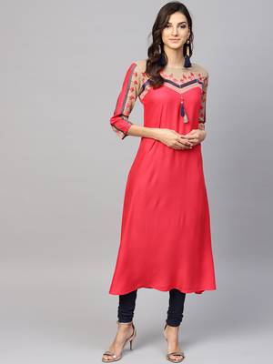 Coral woven rayon kurtas-and-kurtis 1
