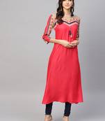 Coral woven rayon kurtas-and-kurtis