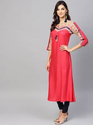Coral woven rayon kurtas-and-kurtis 3