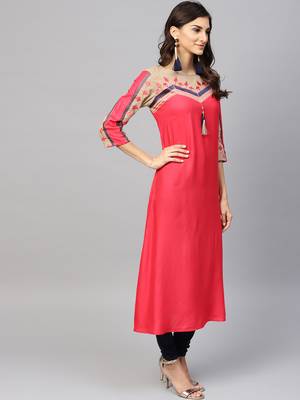 Coral woven rayon kurtas-and-kurtis 4
