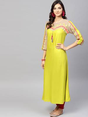 Green woven rayon kurtas-and-kurtis 3