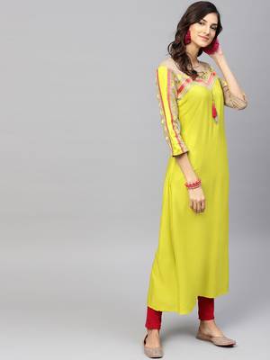Green woven rayon kurtas-and-kurtis 4