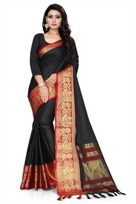 Black embroidered art silk saree with blouse 1
