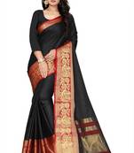 Black embroidered art silk saree with blouse
