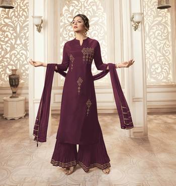 Wine Embroidered Viscose Ethnic Kurtis 1