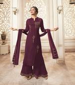 Wine Embroidered Viscose Ethnic Kurtis