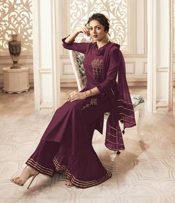 Wine Embroidered Viscose Ethnic Kurtis 2