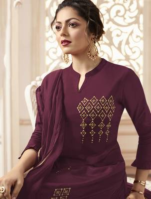 Wine Embroidered Viscose Ethnic Kurtis 3