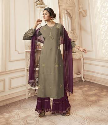 Grey Embroidered Viscose Ethnic Kurtis 1